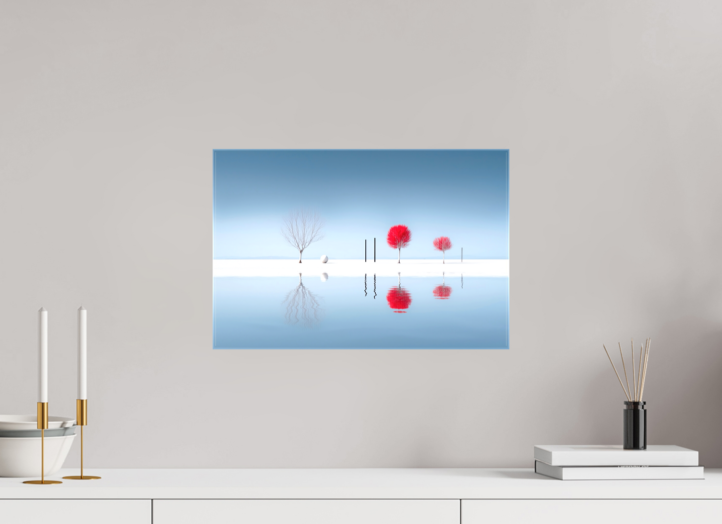 45 x 30 cm, Leinwand glänzend Rote Stille am Ufer