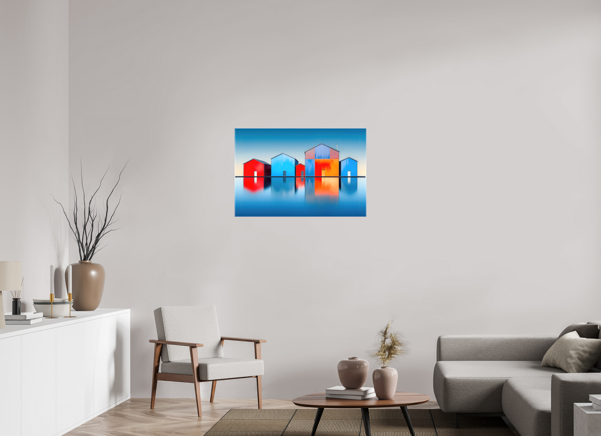 90 x 60 cm, Leinwand glänzend Farbklang am Wasser—Wandkunst, Fine Art Print, Leinwand, Acryldruck, Alu-Dibond