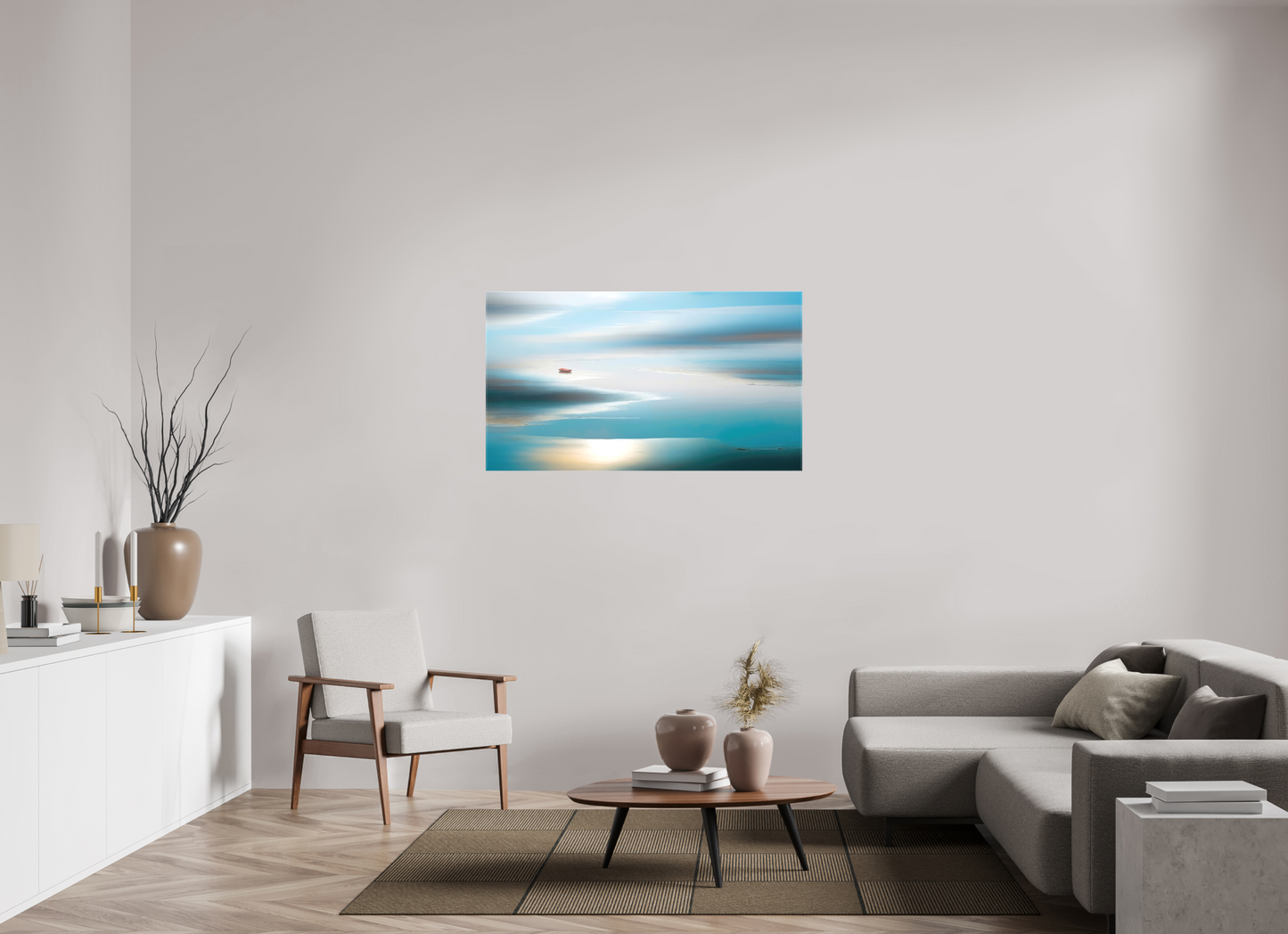 128 x 72 cm, Leinwand glänzend Boot im Wattenmeer-06