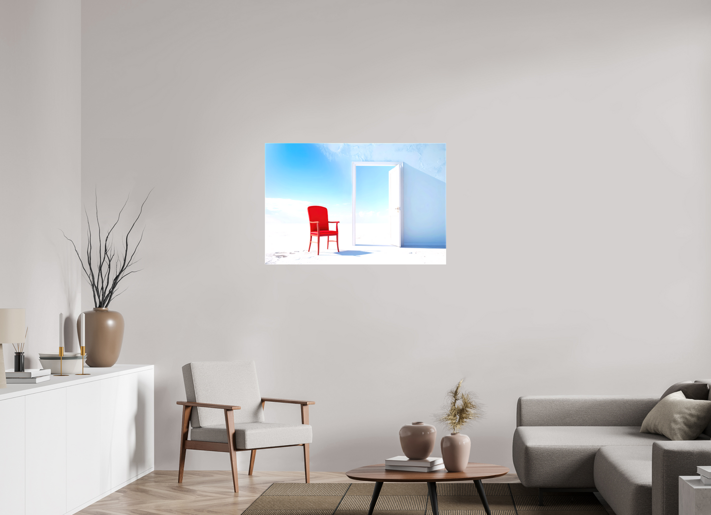 105 x 70 cm, Leinwand glänzend Blick durch die Tür surreal-02
