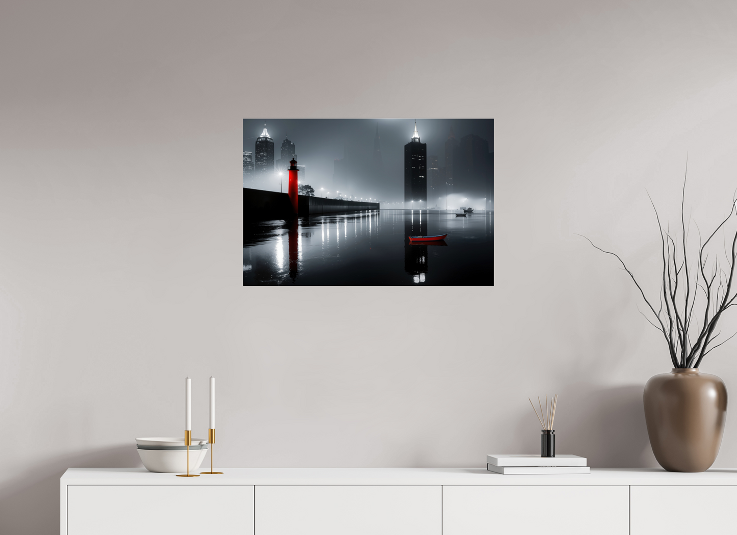 75 x 50 cm, Acrylglas glänzend standard Hafenstadt bei Nacht -noir city- 01