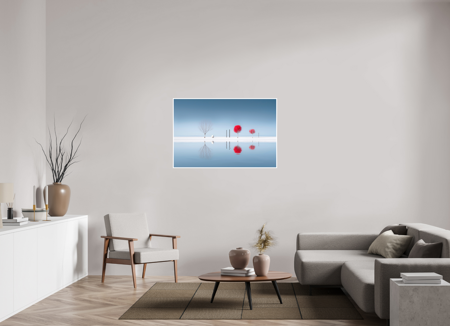 120 x 80 cm, Fine Art Print Hahnemühle Baryta Rote Stille am Ufer