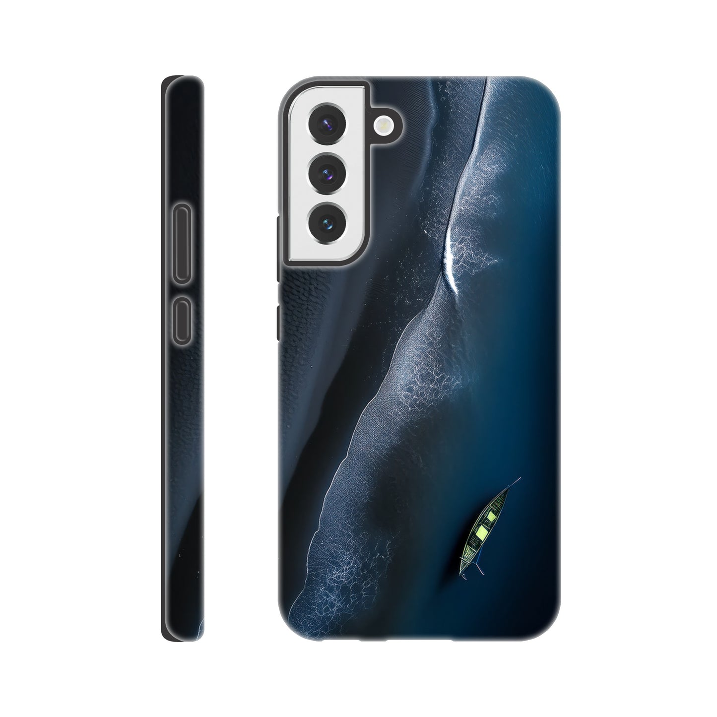 Handyhülle, Phone-Case für Galaxy-Modelle, Motiv an Strand und Meer, Wattenmeer, Ozean, bei Nacht, Vogelperspektive, minimalistisch künstlerisch