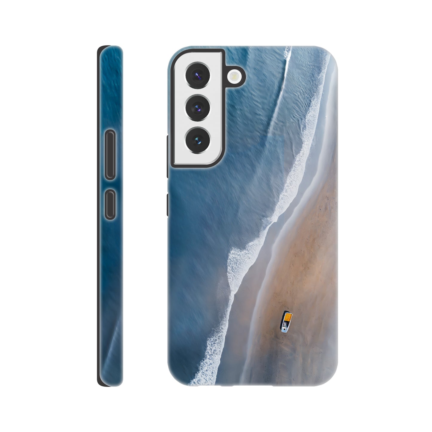 Handyhülle, Phone-Case für Galaxy-Modelle, Motiv an Strand und Meer, Wattenmeer, Ozean, blauer Farbton, Vogelperspektive, minimalistisch künstlerisch