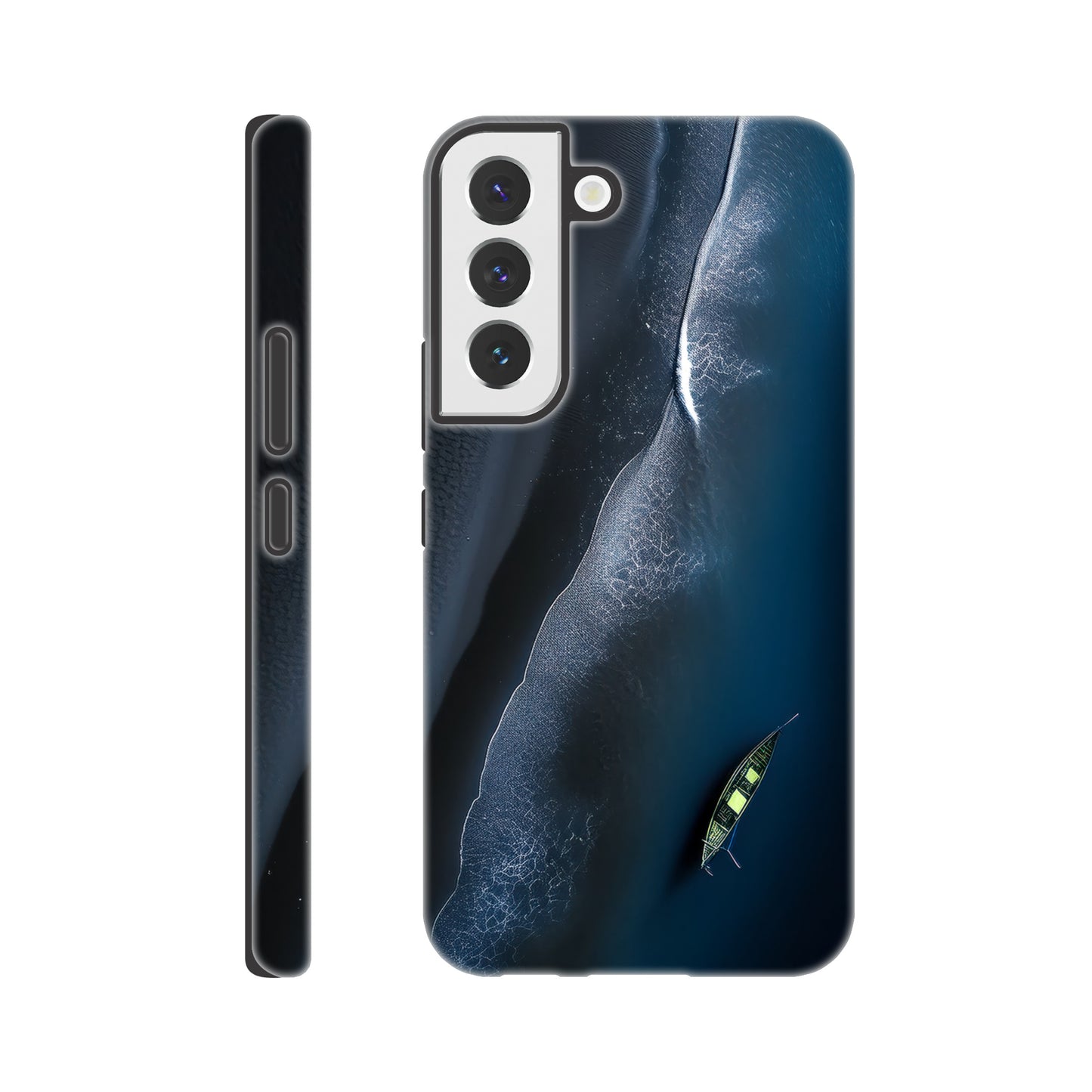 Handyhülle, Phone-Case für Galaxy-Modelle, Motiv an Strand und Meer, Wattenmeer, Ozean, bei Nacht, Vogelperspektive, minimalistisch künstlerisch