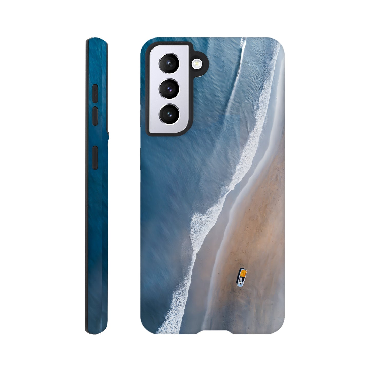 Handyhülle, Phone-Case für Galaxy-Modelle, Motiv an Strand und Meer, Wattenmeer, Ozean, blauer Farbton, Vogelperspektive, minimalistisch künstlerisch