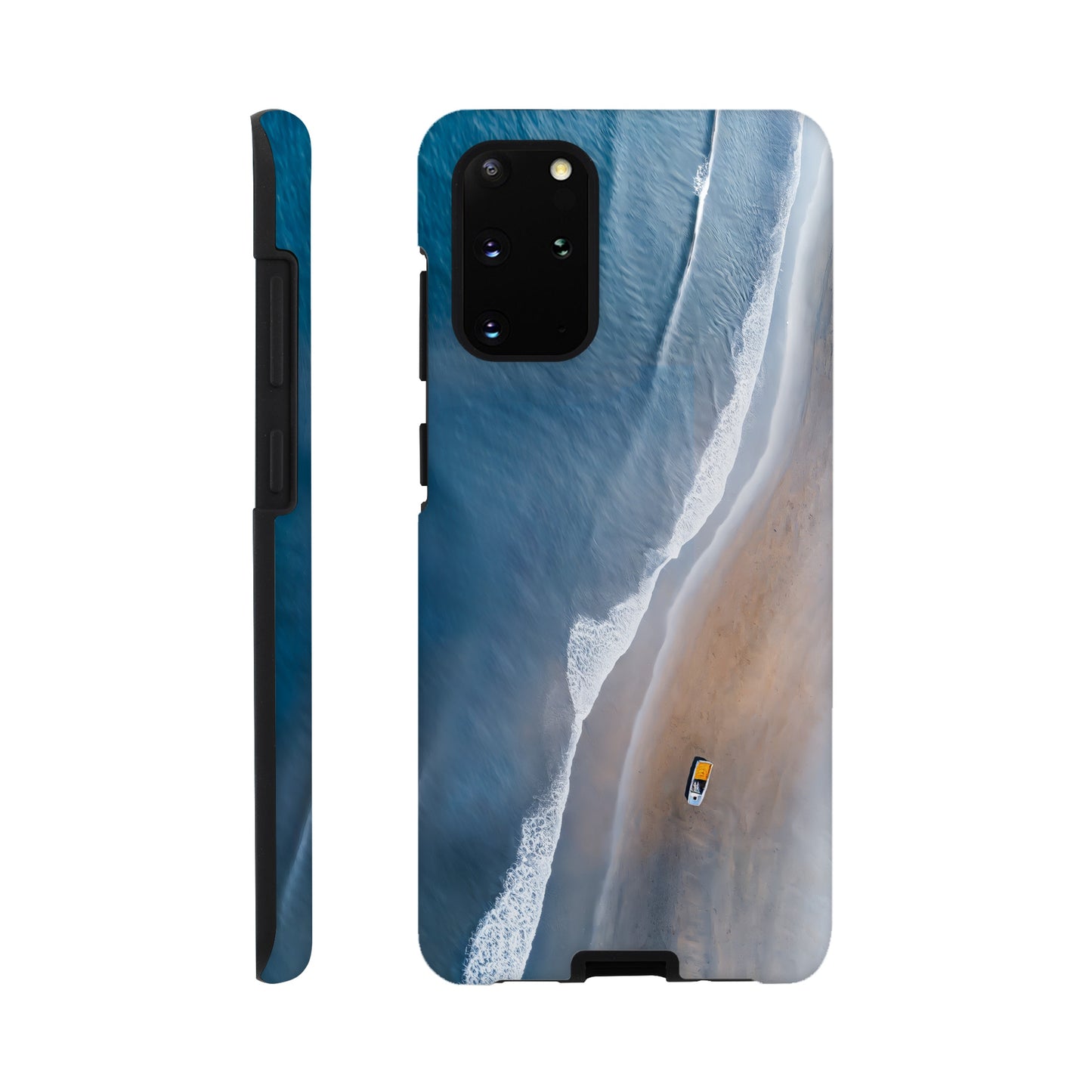 Handyhülle, Phone-Case für Galaxy-Modelle, Motiv an Strand und Meer, Wattenmeer, Ozean, blauer Farbton, Vogelperspektive, minimalistisch künstlerisch