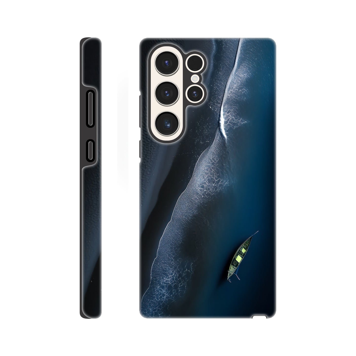 Handyhülle, Phone-Case für Galaxy-Modelle, Motiv an Strand und Meer, Wattenmeer, Ozean, bei Nacht, Vogelperspektive, minimalistisch künstlerisch