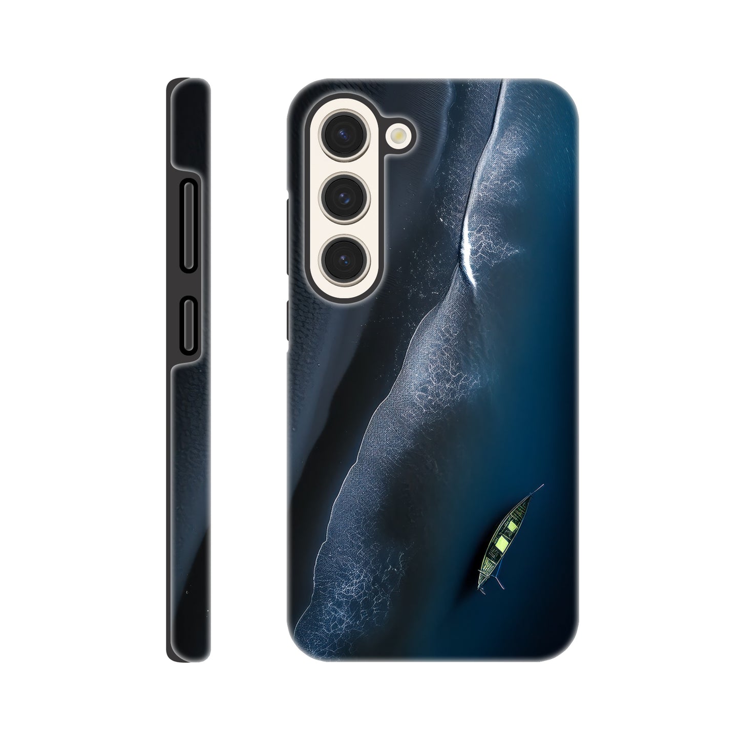 Handyhülle, Phone-Case für Galaxy-Modelle, Motiv an Strand und Meer, Wattenmeer, Ozean, bei Nacht, Vogelperspektive, minimalistisch künstlerisch