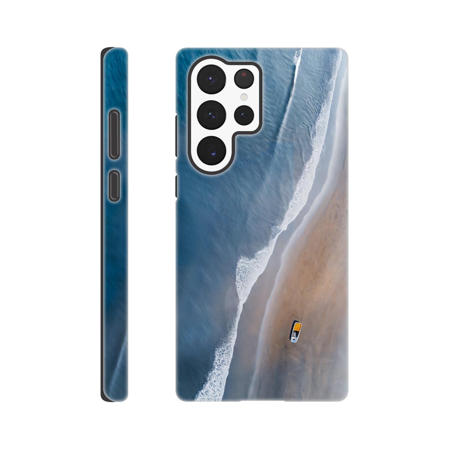 Handyhülle, Phone-Case für Galaxy-Modelle, Motiv an Strand und Meer, Wattenmeer, Ozean, blauer Farbton, Vogelperspektive, minimalistisch künstlerisch