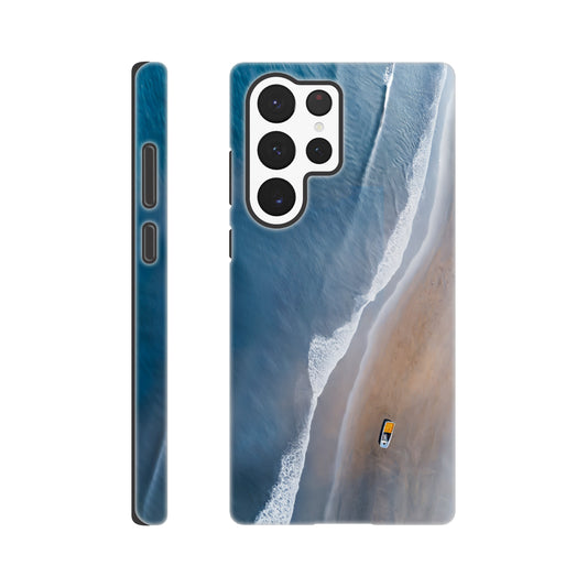 Handyhülle, Phone-Case für Galaxy-Modelle, Motiv an Strand und Meer, Wattenmeer, Ozean, blauer Farbton, Vogelperspektive, minimalistisch künstlerisch