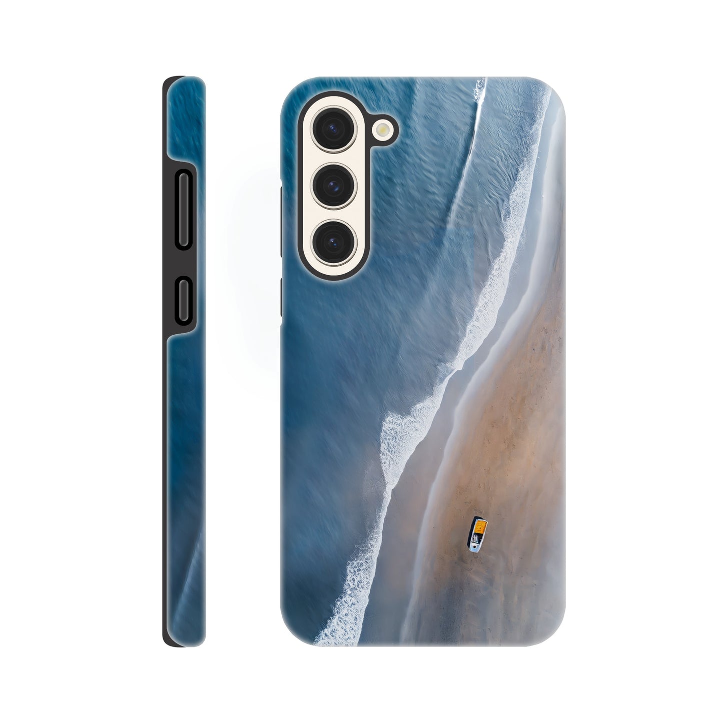 Handyhülle, Phone-Case für Galaxy-Modelle, Motiv an Strand und Meer, Wattenmeer, Ozean, blauer Farbton, Vogelperspektive, minimalistisch künstlerisch