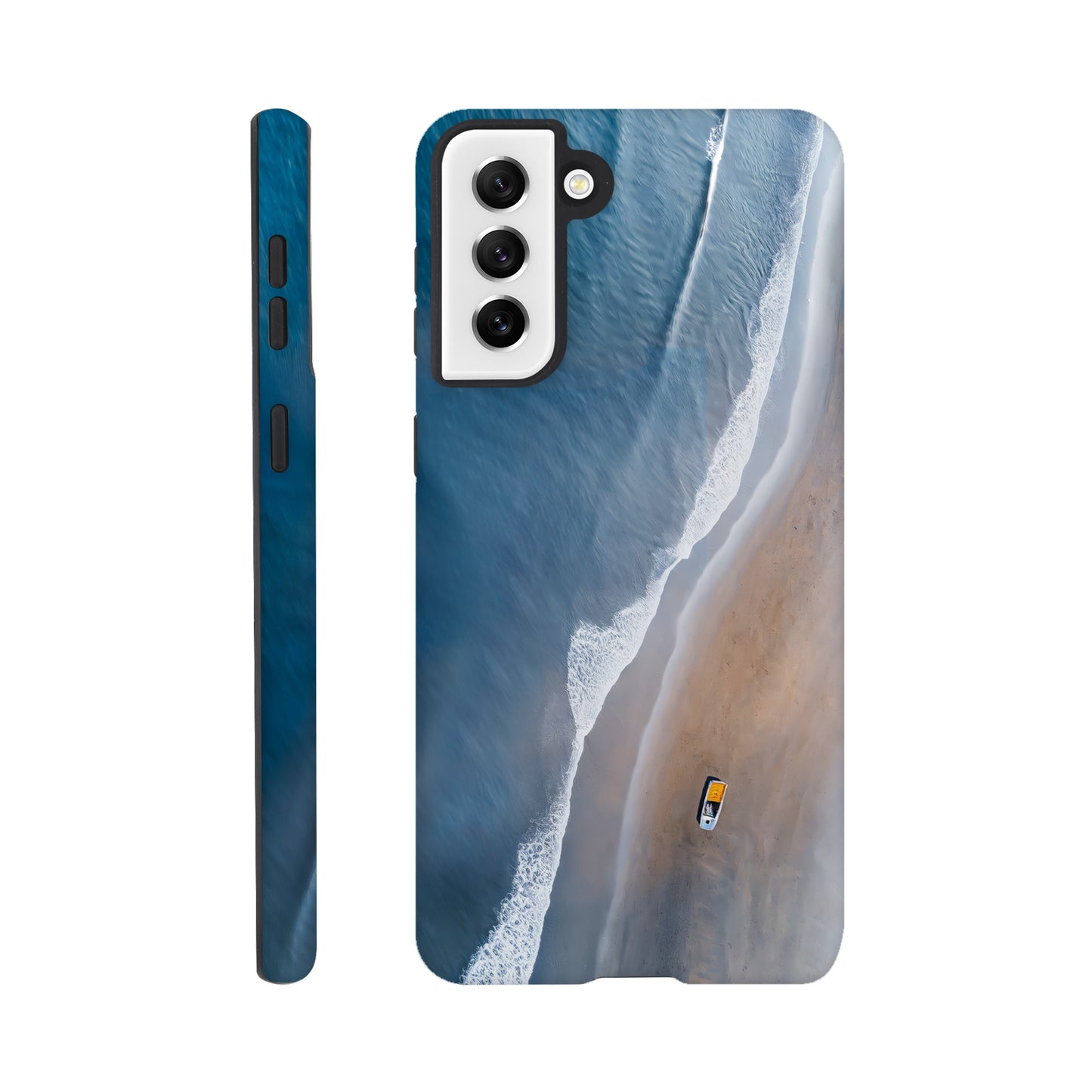 Handyhülle, Phone-Case für Galaxy-Modelle, Motiv an Strand und Meer, Wattenmeer, Ozean, blauer Farbton, Vogelperspektive, minimalistisch künstlerisch