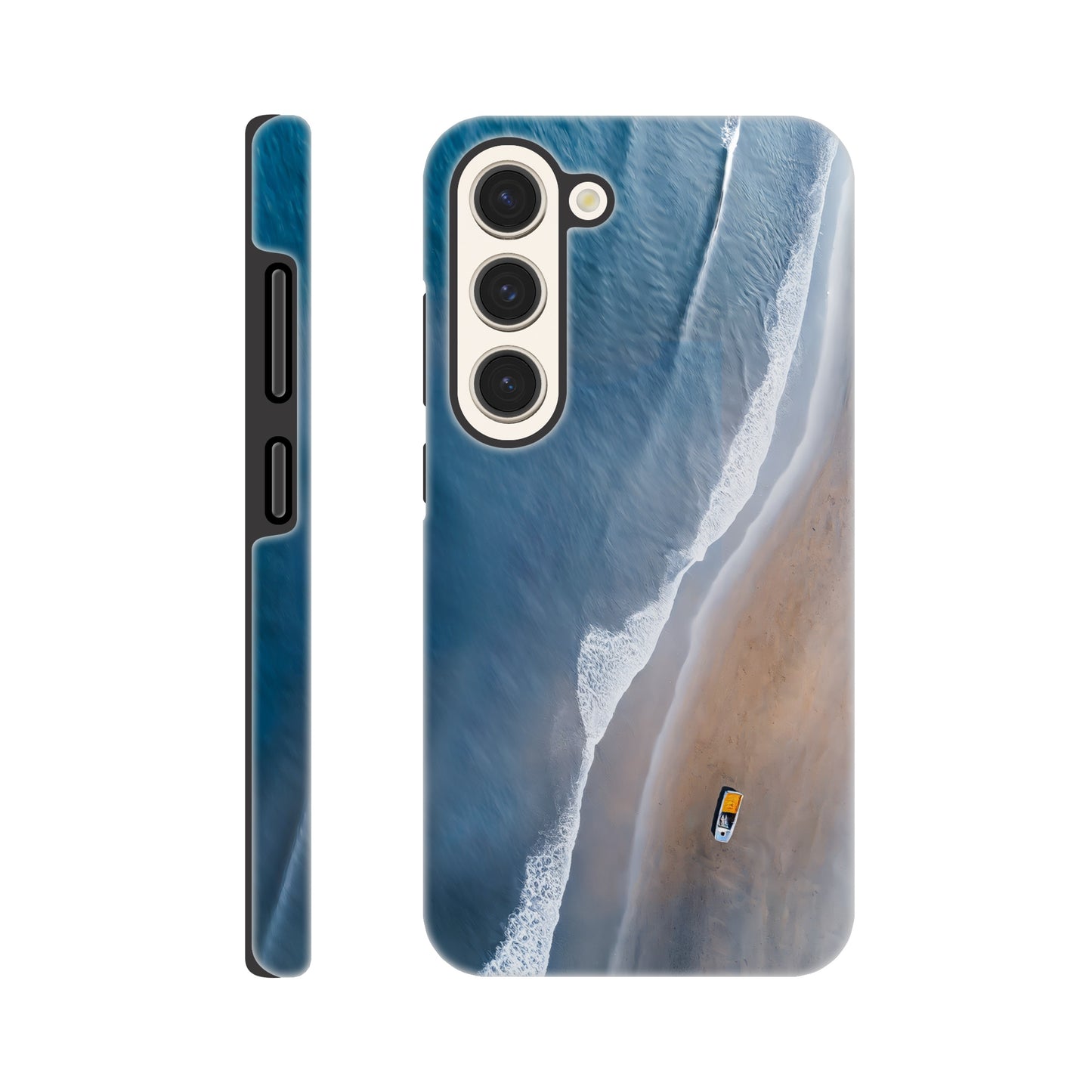 Handyhülle, Phone-Case für Galaxy-Modelle, Motiv an Strand und Meer, Wattenmeer, Ozean, blauer Farbton, Vogelperspektive, minimalistisch künstlerisch