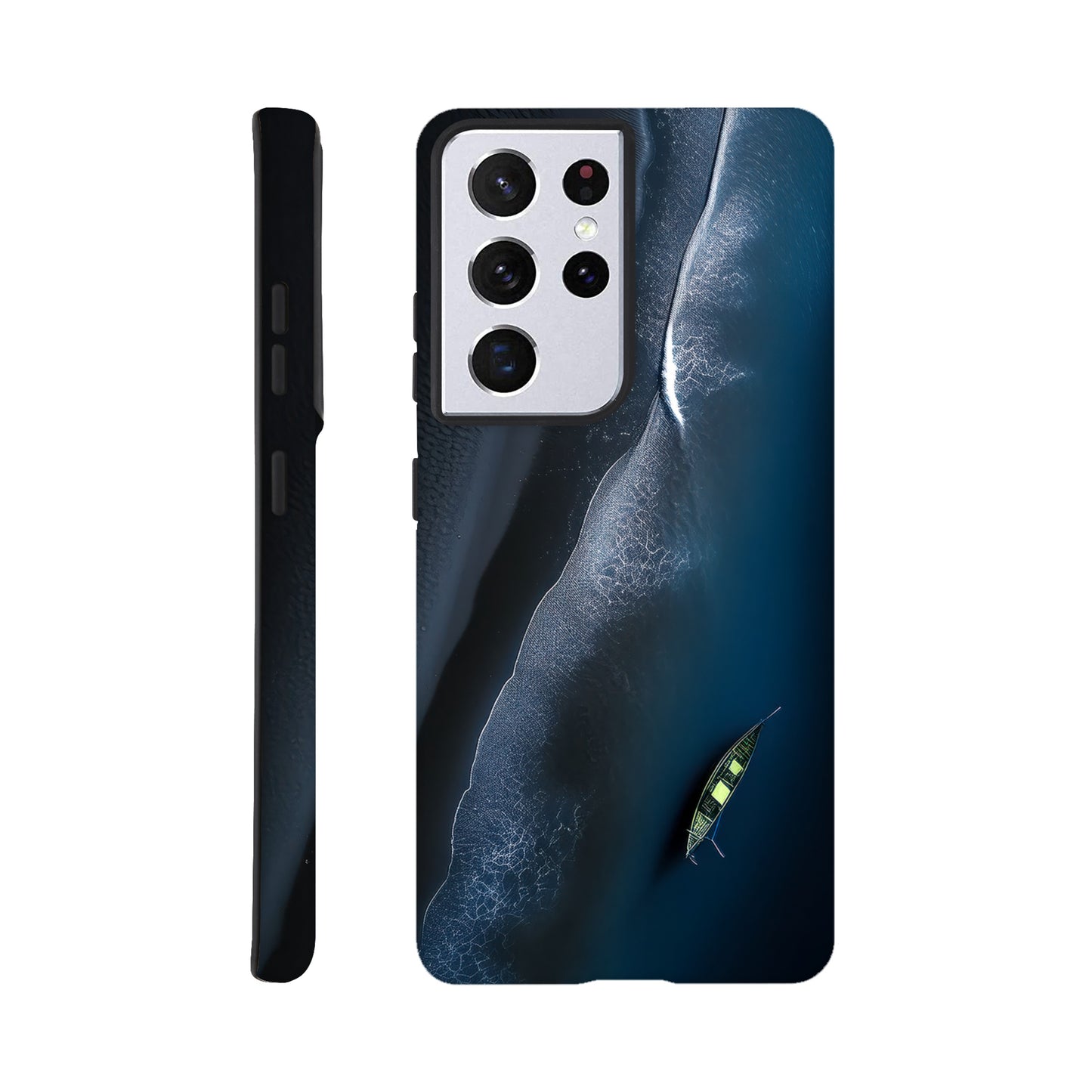 Handyhülle, Phone-Case für Galaxy-Modelle, Motiv an Strand und Meer, Wattenmeer, Ozean, bei Nacht, Vogelperspektive, minimalistisch künstlerisch