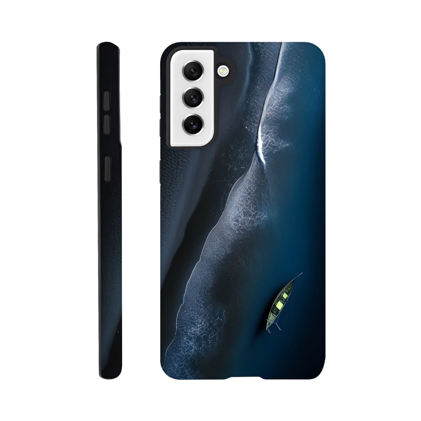 Handyhülle, Phone-Case für Galaxy-Modelle, Motiv an Strand und Meer, Wattenmeer, Ozean, bei Nacht, Vogelperspektive, minimalistisch künstlerisch