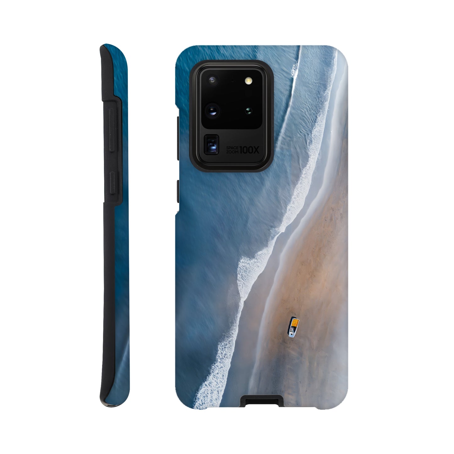 Handyhülle, Phone-Case für Galaxy-Modelle, Motiv an Strand und Meer, Wattenmeer, Ozean, blauer Farbton, Vogelperspektive, minimalistisch künstlerisch