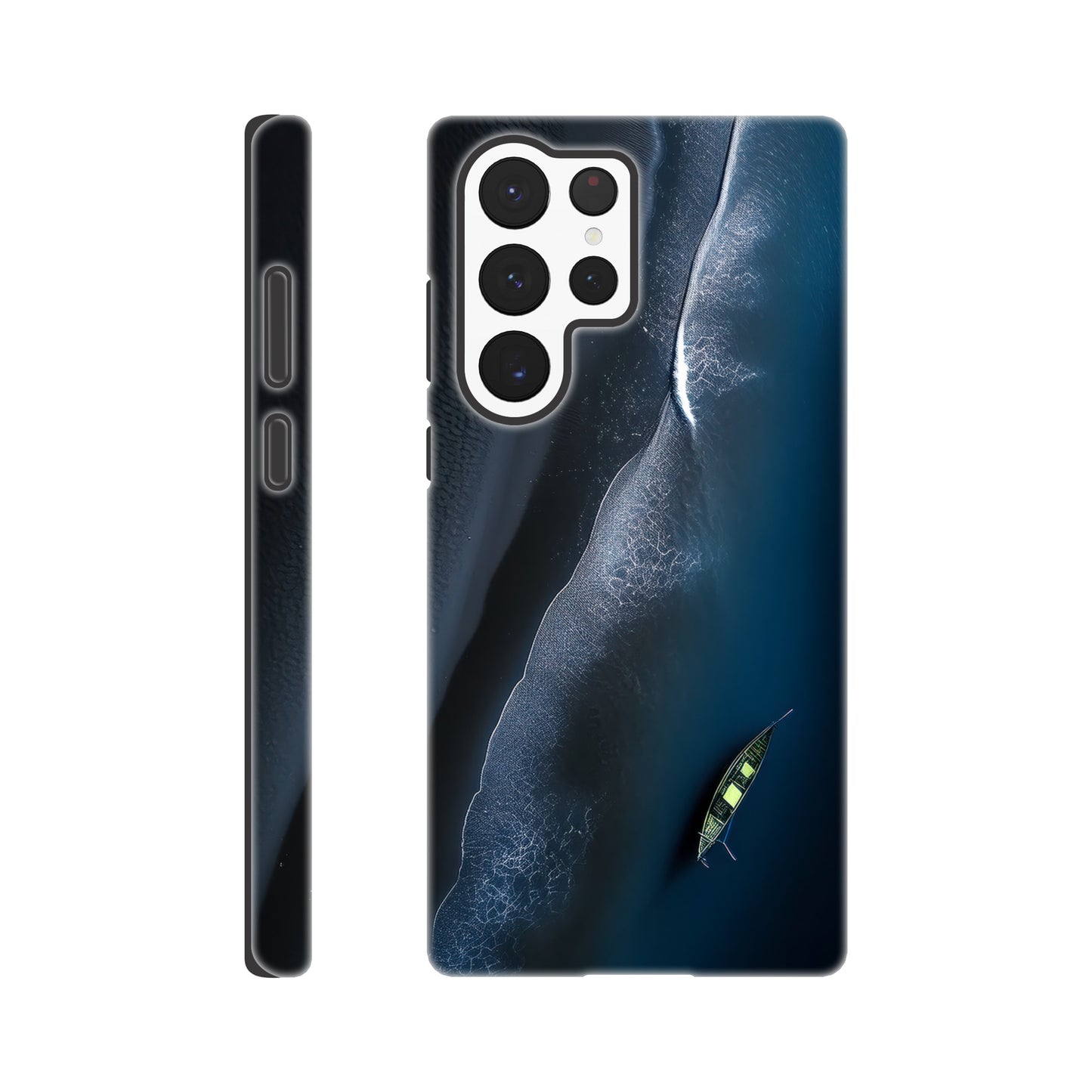 Handyhülle, Phone-Case für Galaxy-Modelle, Motiv an Strand und Meer, Wattenmeer, Ozean, bei Nacht, Vogelperspektive, minimalistisch künstlerisch