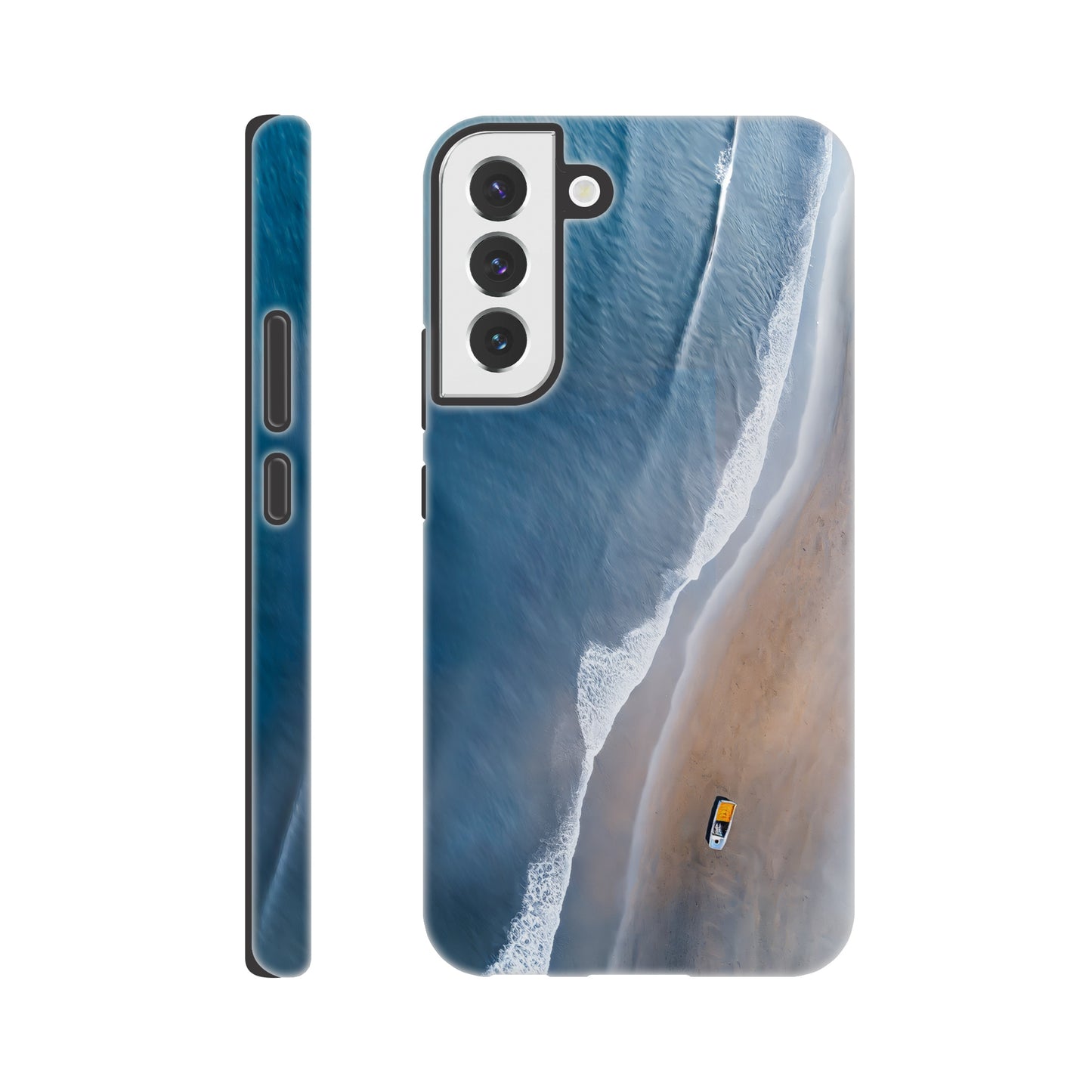 Handyhülle, Phone-Case für Galaxy-Modelle, Motiv an Strand und Meer, Wattenmeer, Ozean, blauer Farbton, Vogelperspektive, minimalistisch künstlerisch