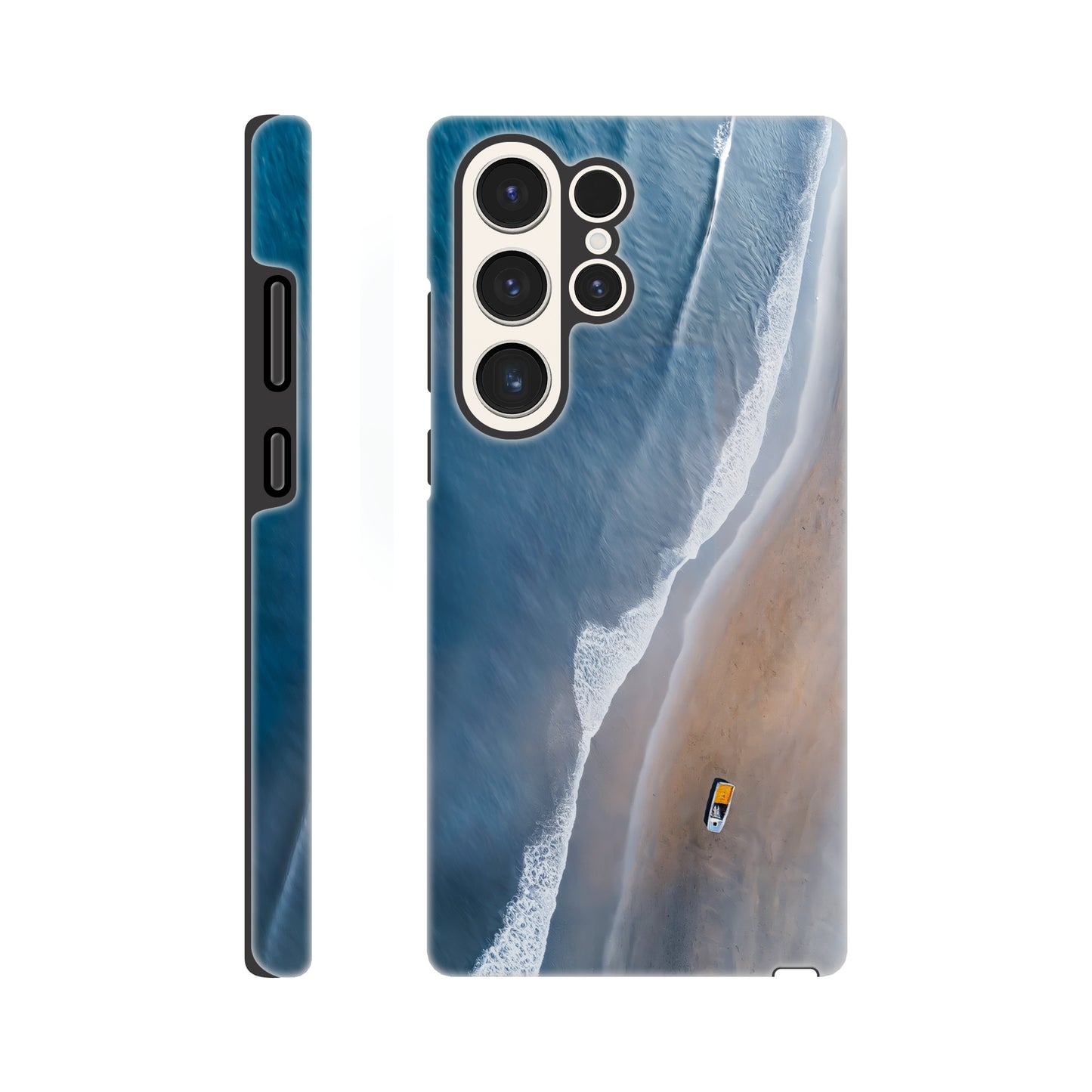 Handyhülle, Phone-Case für Galaxy-Modelle, Motiv an Strand und Meer, Wattenmeer, Ozean, blauer Farbton, Vogelperspektive, minimalistisch künstlerisch