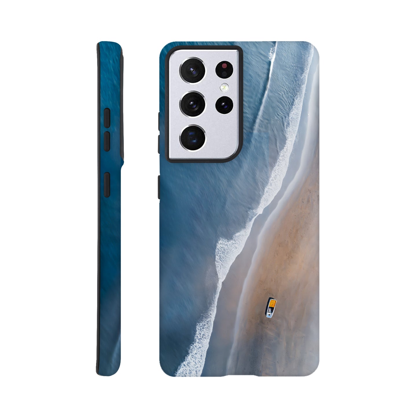 Handyhülle, Phone-Case für Galaxy-Modelle, Motiv an Strand und Meer, Wattenmeer, Ozean, blauer Farbton, Vogelperspektive, minimalistisch künstlerisch