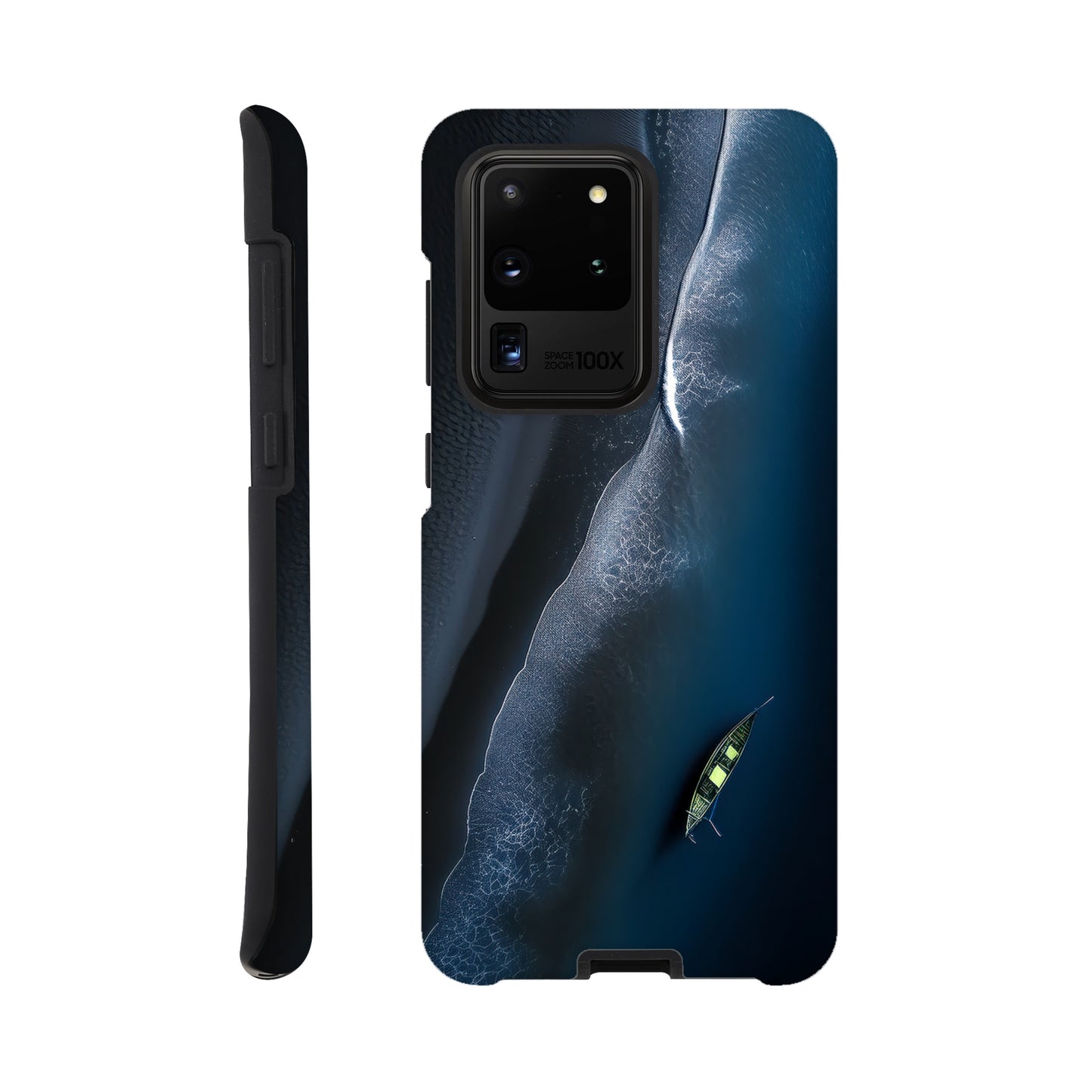 Handyhülle, Phone-Case für Galaxy-Modelle, Motiv an Strand und Meer, Wattenmeer, Ozean, bei Nacht, Vogelperspektive, minimalistisch künstlerisch