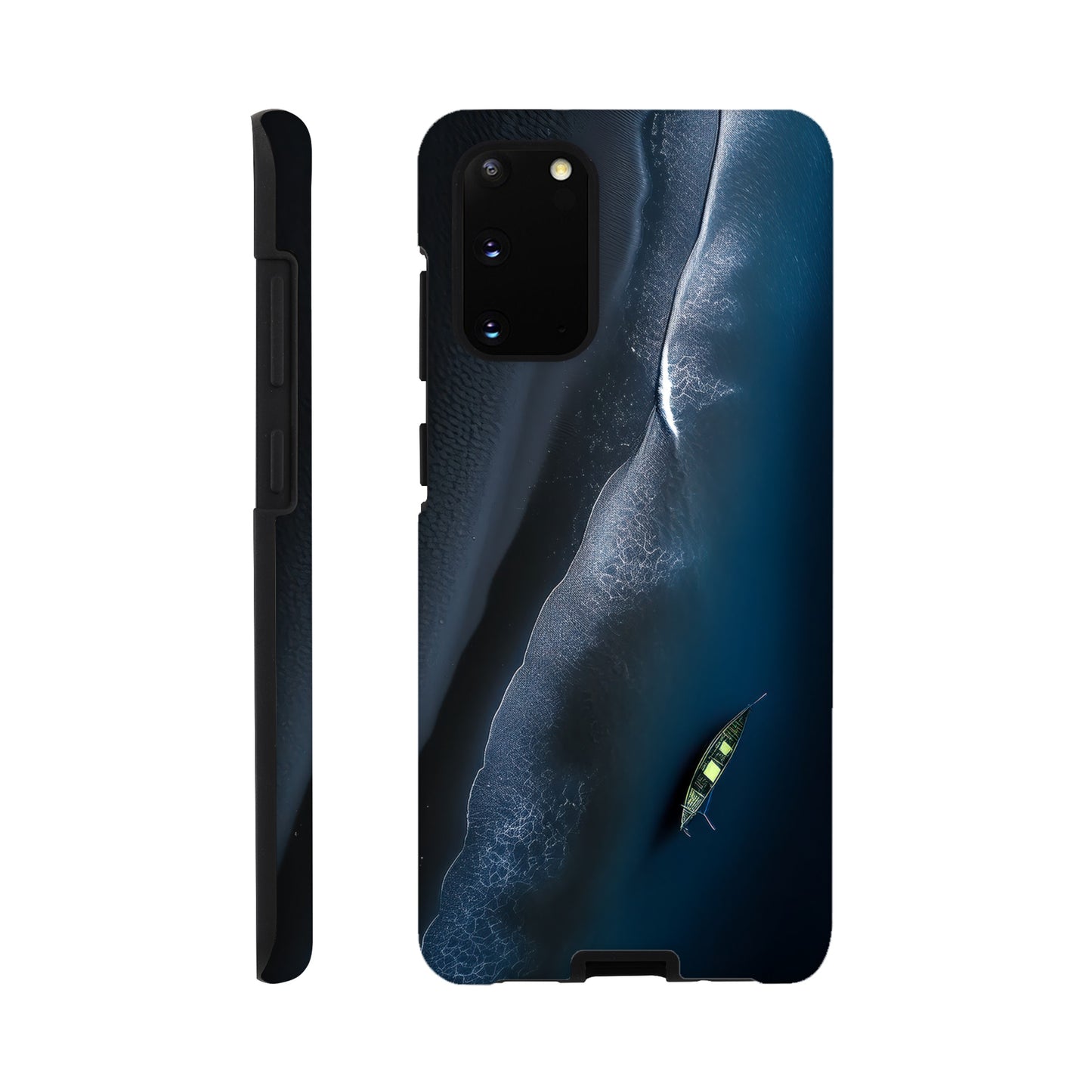 Handyhülle, Phone-Case für Galaxy-Modelle, Motiv an Strand und Meer, Wattenmeer, Ozean, bei Nacht, Vogelperspektive, minimalistisch künstlerisch