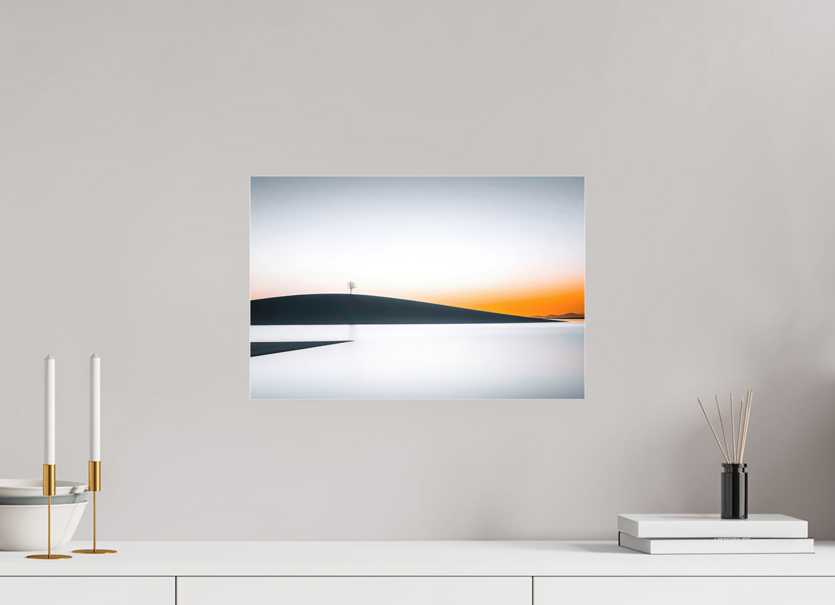 45 x 30 cm, Fine Art Pigmentdruck hinter Acrylglas Einsamer Baum im Abendlicht—Wandkunst, Fine Art Print, Leinwand, Acryldruck, Alu-Dibond