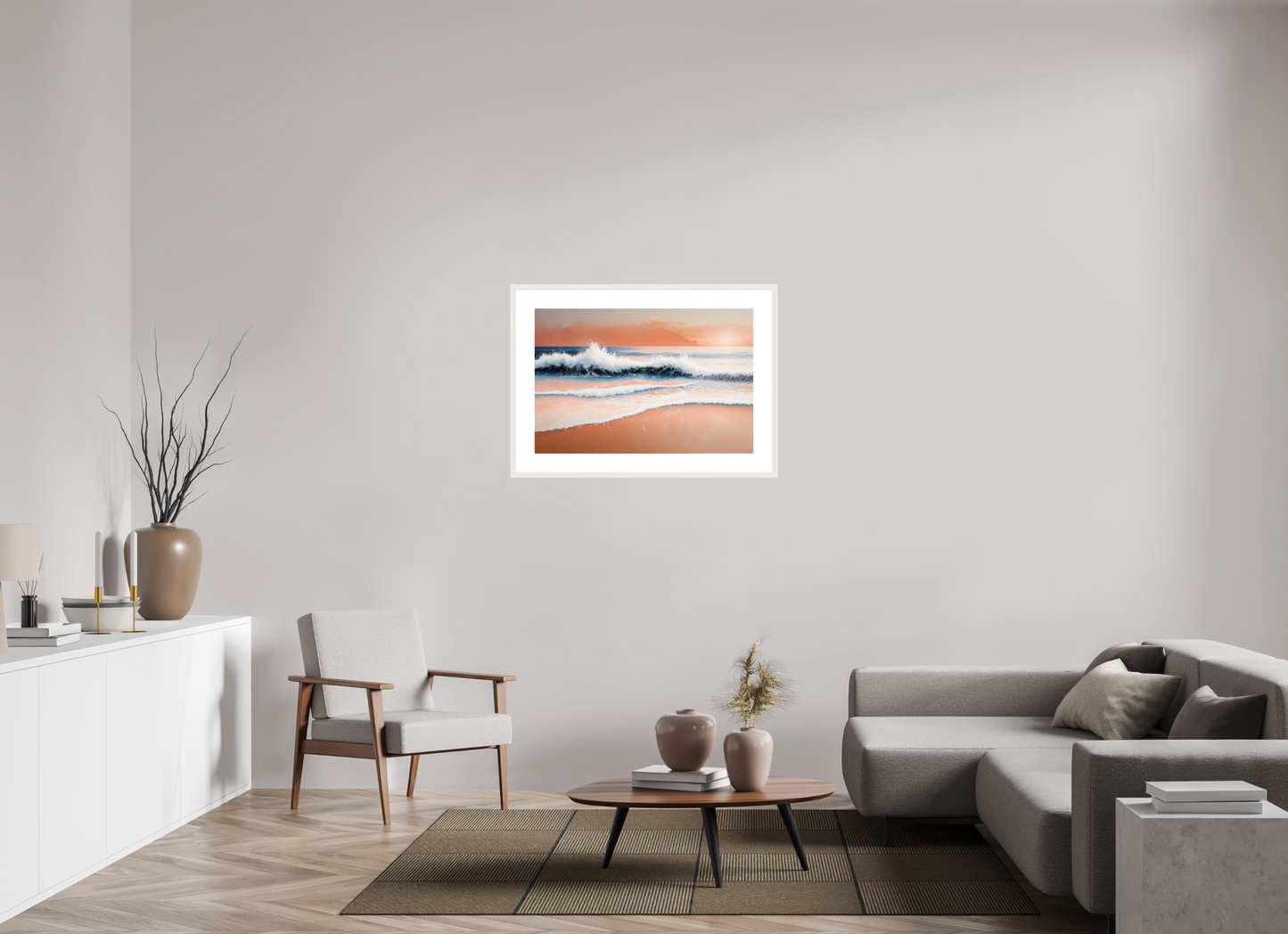 90 x 60 cm, Fine Art Print gerahmt Brandung in Pastell