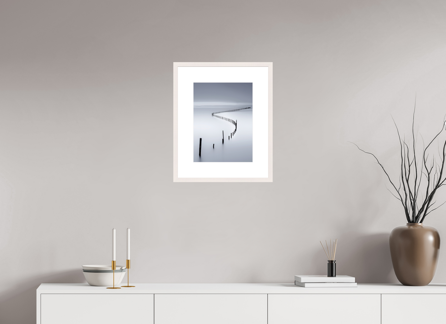 30 x 40 cm, Fine Art Print gerahmt Lichtweg im Watt