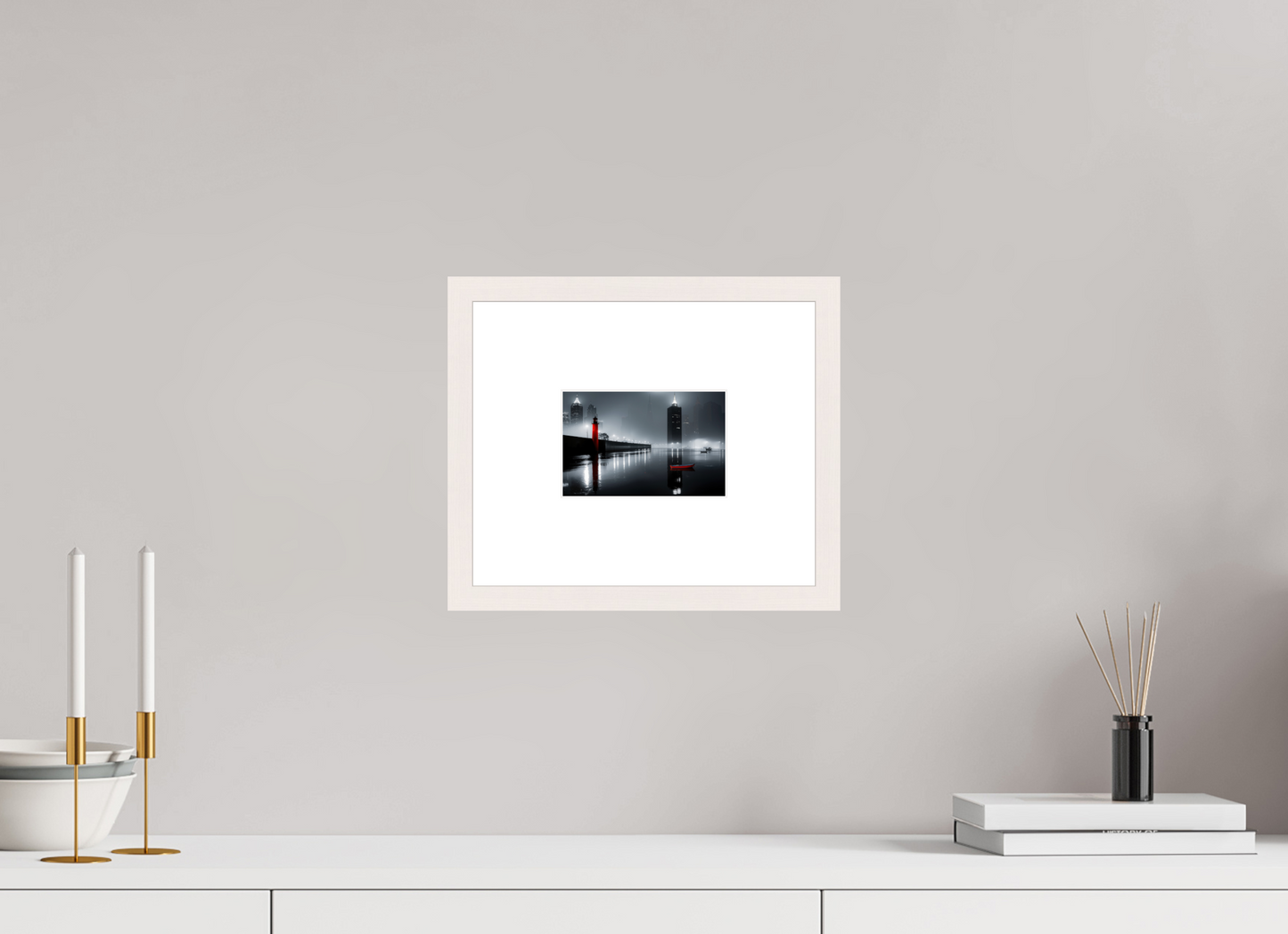15 x 10 cm, Fine Art Print gerahmt Hafenstadt bei Nacht -noir city- 01