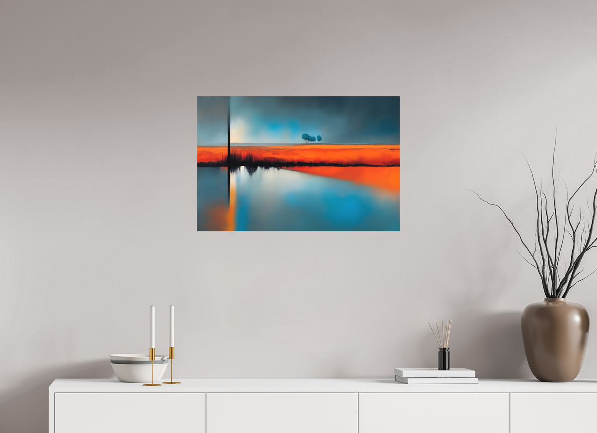 75 x 50 cm, Fine Art Pigmentdruck hinter Acrylglas Blauer Halt am roten Ufer—Wandkunst, Fine Art Print, Leinwand, Acryldruck, Alu-Dibond