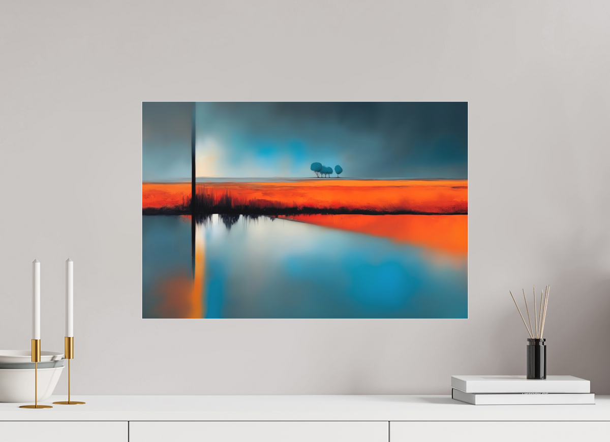 60 x 40 cm, Fine Art Pigmentdruck hinter Acrylglas Blauer Halt am roten Ufer—Wandkunst, Fine Art Print, Leinwand, Acryldruck, Alu-Dibond