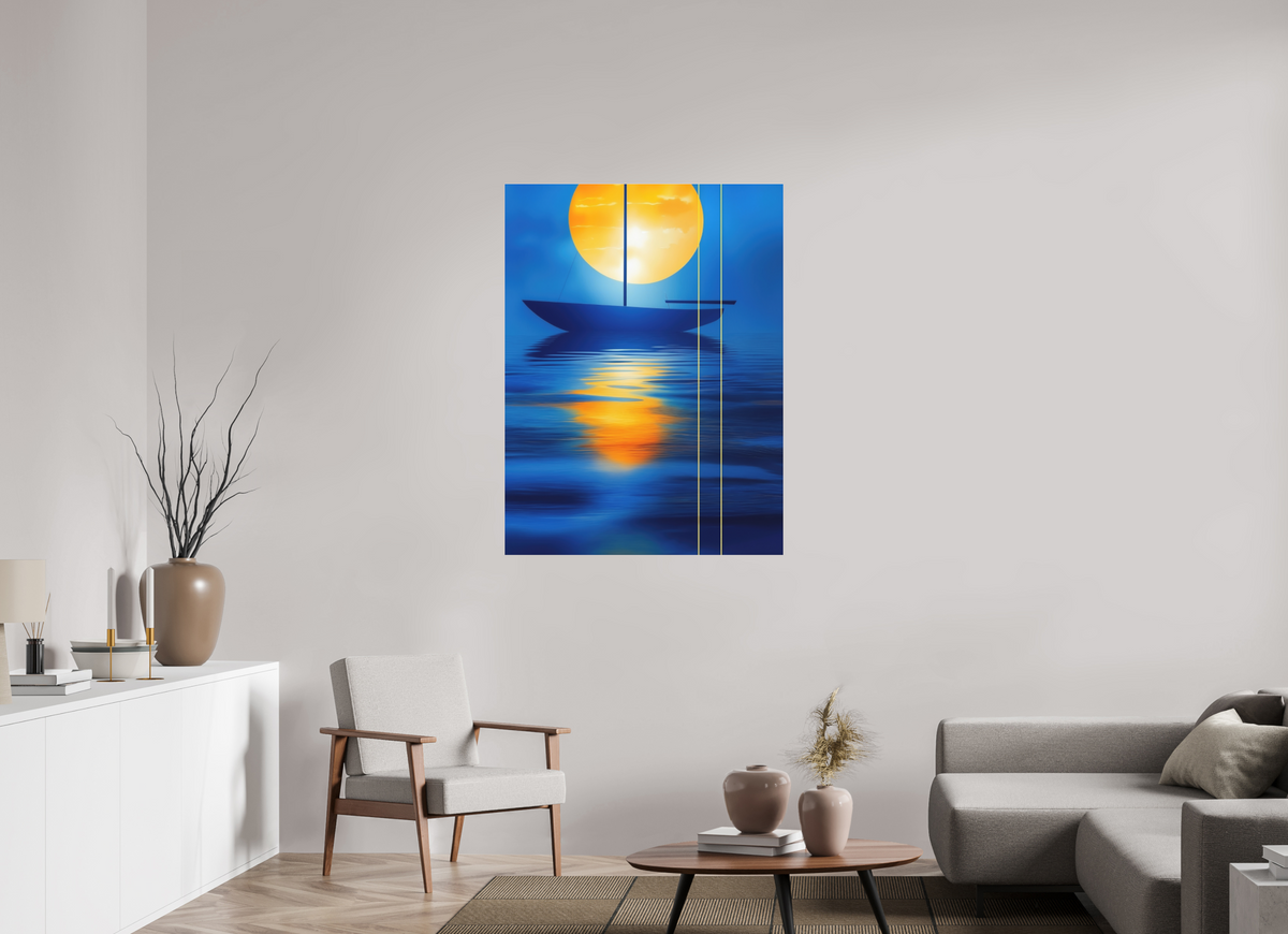 90 x 120 cm, Fine Art Pigmentdruck hinter Acrylglas Segel im goldenen Kreis—Wandkunst, Fine Art Print, Leinwand, Acryldruck, Alu-Dibond