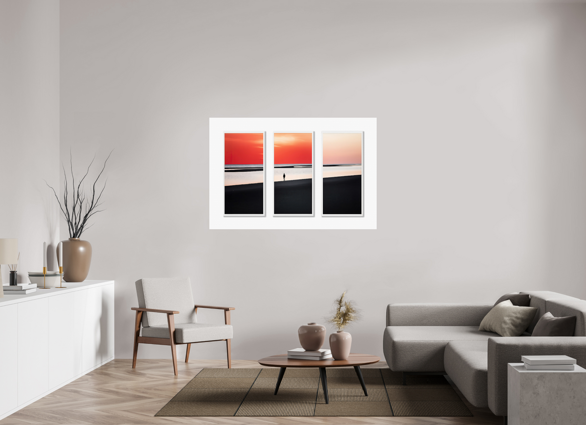 150 x 100 cm, Druck auf Alu-Dibond Tryptichon Mann am Ufer