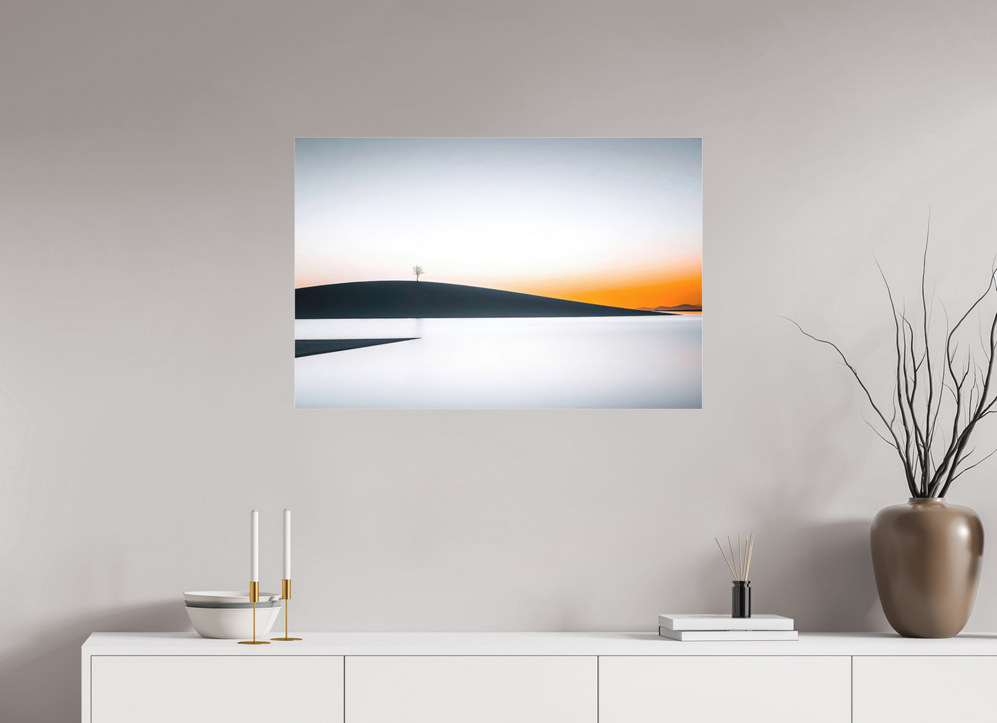 90 x 60 cm, Fine Art Pigmentdruck hinter Acrylglas Einsamer Baum im Abendlicht