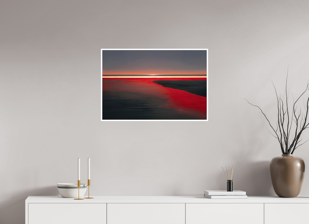 75 x 50 cm, Fine Art Print Hahnemühle Baryta Roter Spiegel des Watts, Abstraktes, surreales Wandbild zeigt die Magie des Wattenmeeres