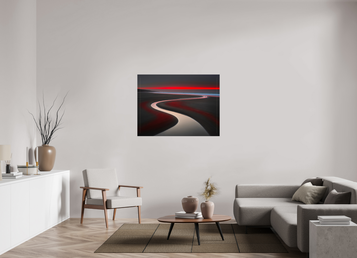 120 x 90 cm, Leinwand glänzend Wattenmeer - die Linie des Lichts—Wandkunst, Fine Art Print, Leinwand, Acryldruck, Alu-Dibond