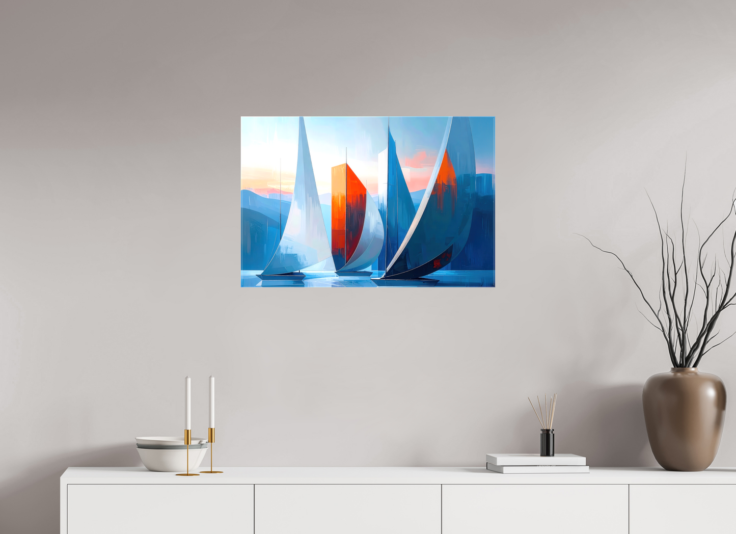 75 x 50 cm, Leinwand glänzend Segelboote abstrakt-15-32
