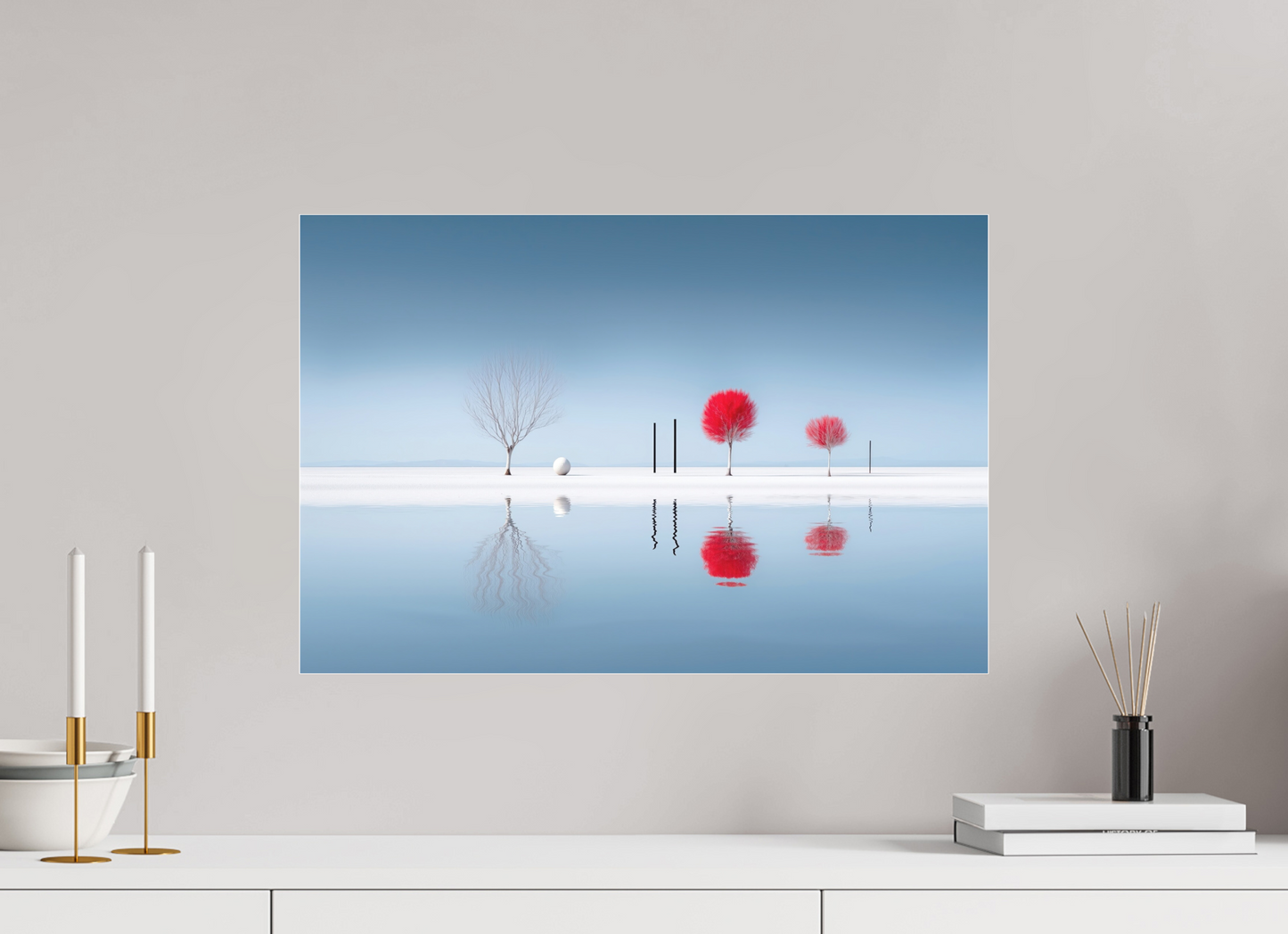 60 x 40 cm, Fine Art Pigmentdruck hinter Acrylglas Rote Stille am Ufer