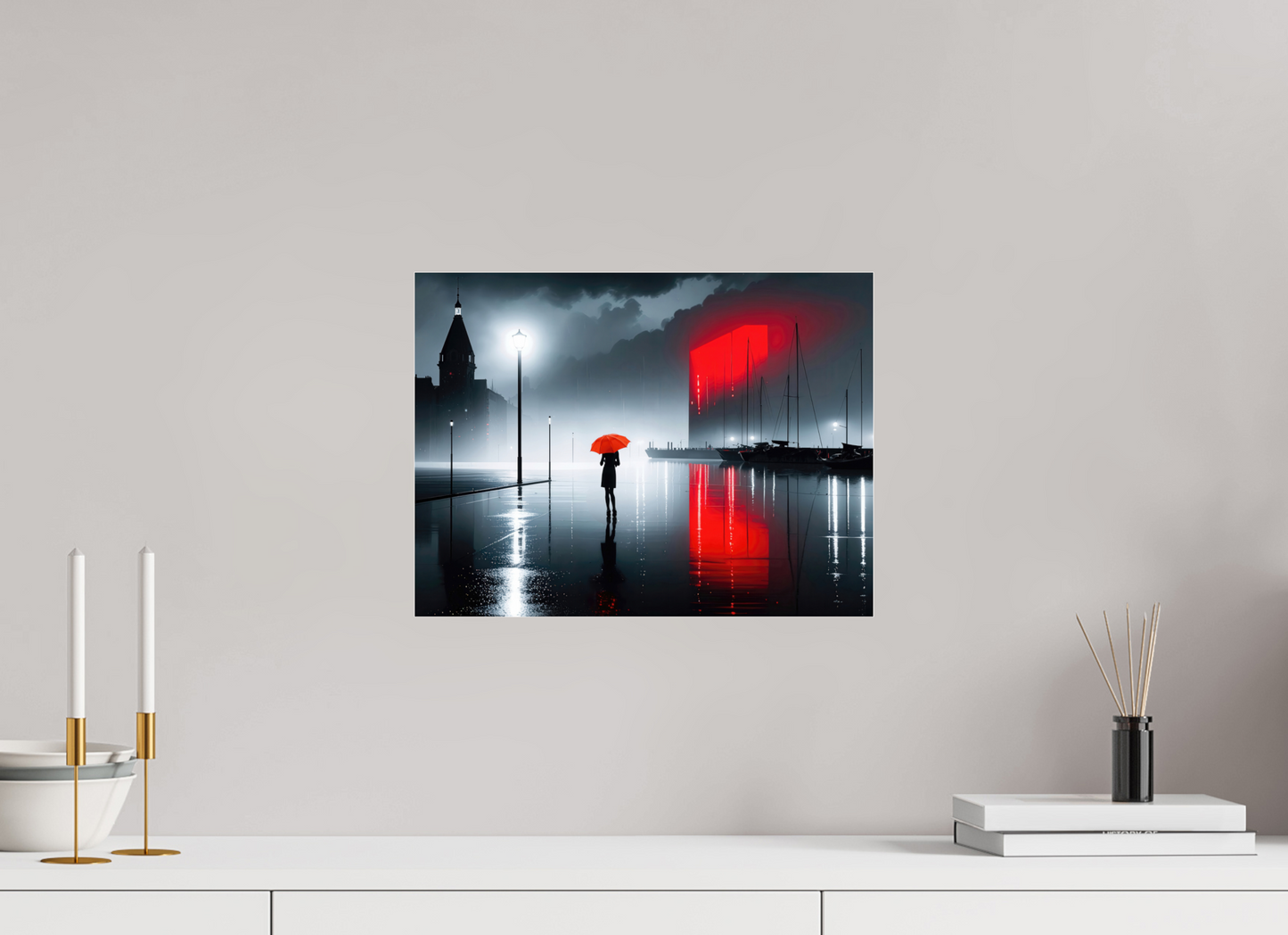40 x 30 cm, Acrylglas glänzend standard Frau am Seglerhafen bei Nacht-01