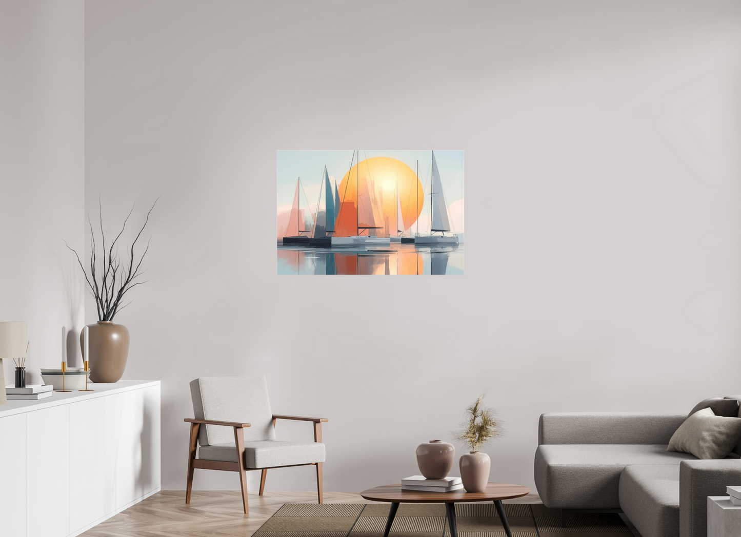 105 x 70 cm, Fine Art Pigmentdruck hinter Acrylglas Segelboot-Kunst - Zwischen Horizont und Geometrie-01