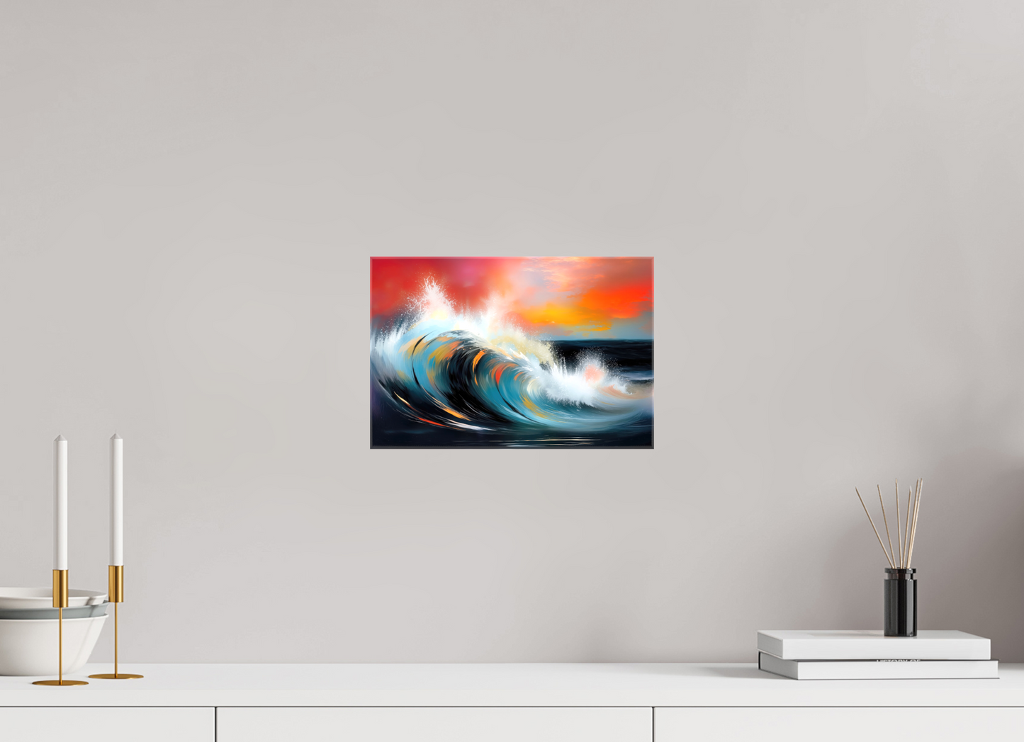 30 x 20 cm, Leinwand glänzend Glühende Brandung
