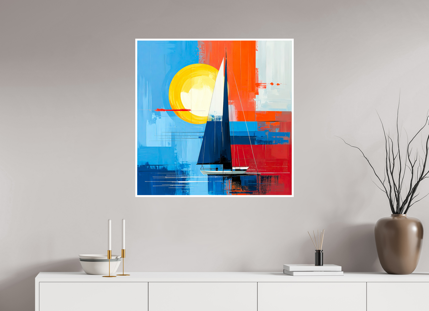 80 x 80 cm, Fine Art Print Hahnemühle Baryta Segelboot-Kunst – Licht, Farbe und Bewegung