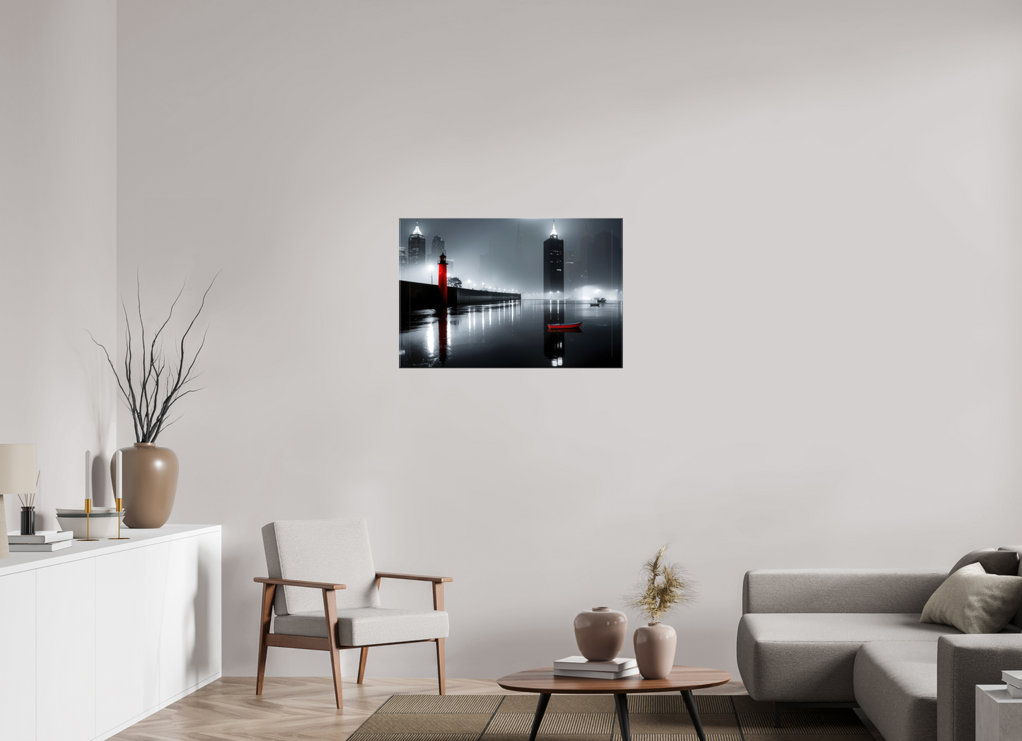 90 x 60 cm, Leinwand glänzend Hafenstadt bei Nacht -noir city- 01