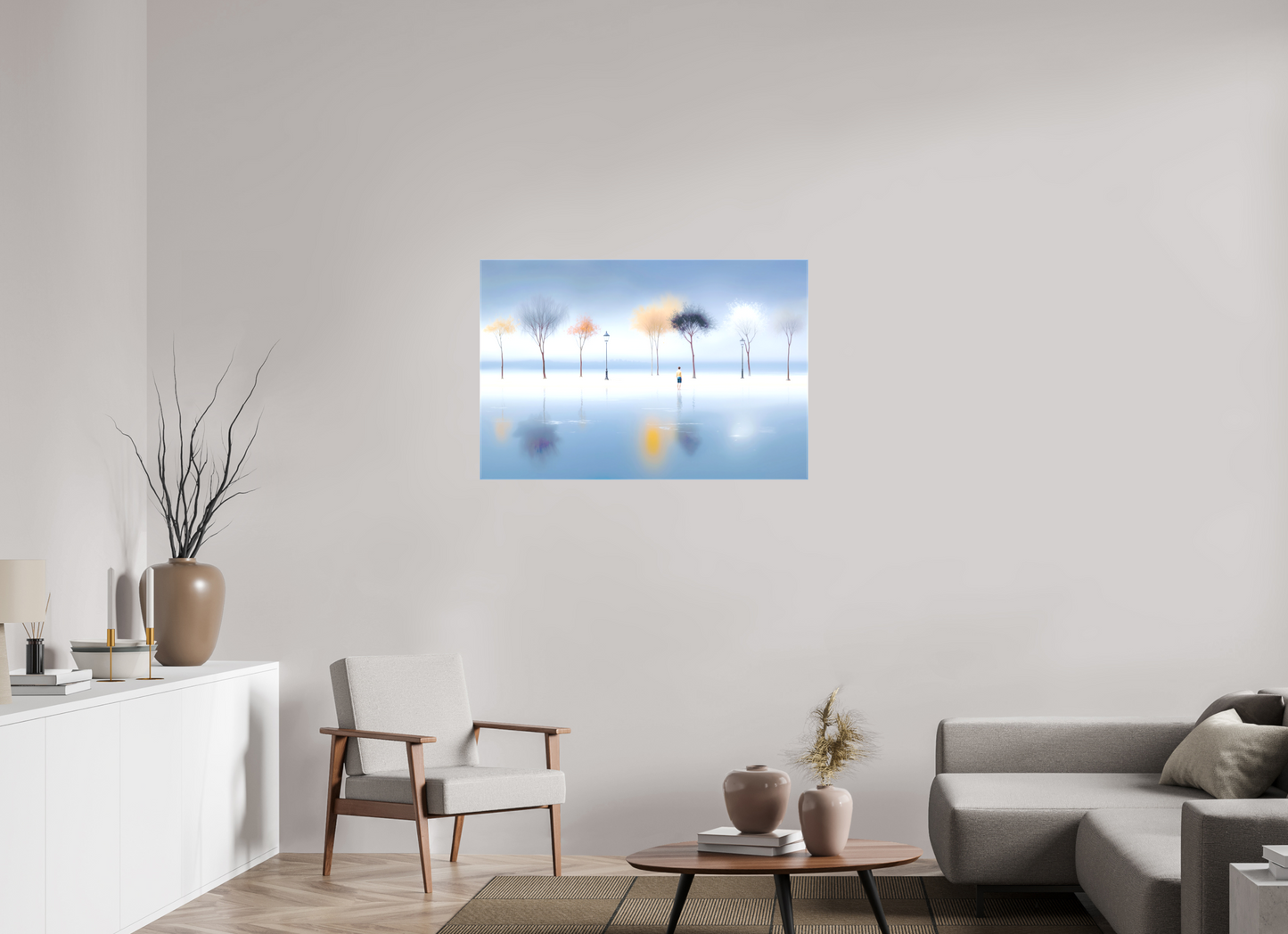 105 x 70 cm, Leinwand glänzend Stilles Ufer, ferne Gedanken