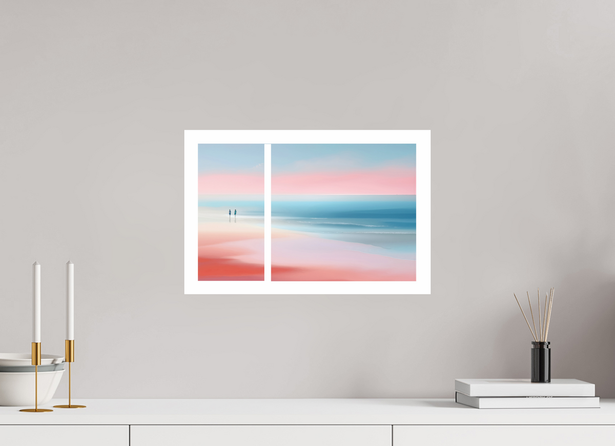 45 x 30 cm, Druck auf Alu-Dibond Zwei Frauen am Meer, Diptychon-Look, semi-abstrakt, minimalistisch