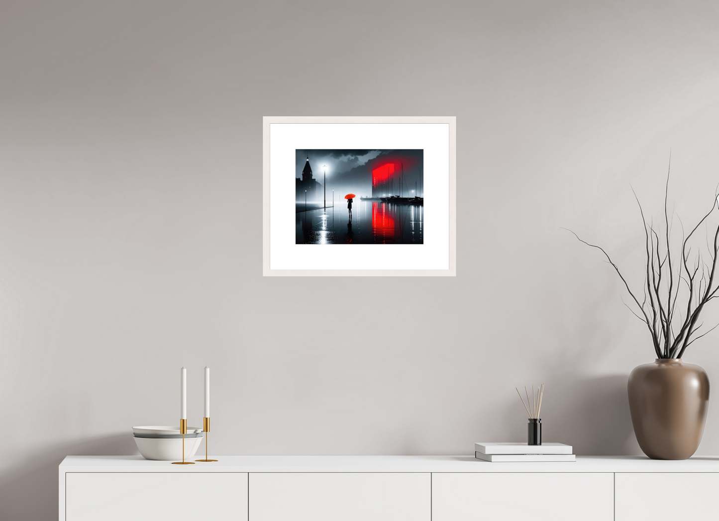 40 x 30 cm, Fine Art Print gerahmt Frau am Seglerhafen bei Nacht-01