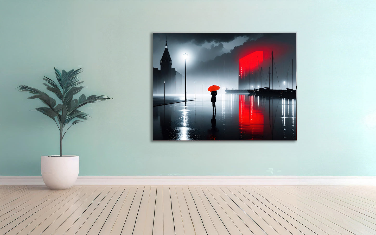 Frau am Seglerhafen bei Nacht-01—Wandkunst, Fine Art Print, Leinwand, Acryldruck