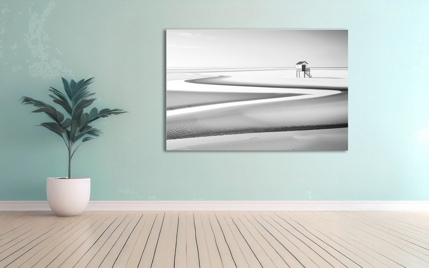 Pfahlhaus im Wattenmeer-01—Wandkunst, Fine Art Print, Leinwand, Acryldruck